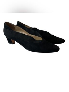 SESTO MEUCCI Black Suede Italian Made Ribbon Trim Flats Low Heel Shoes - Sz 5.5